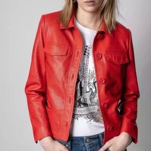 NWT - red Zadig and Voltaire lamb leather jacket size small